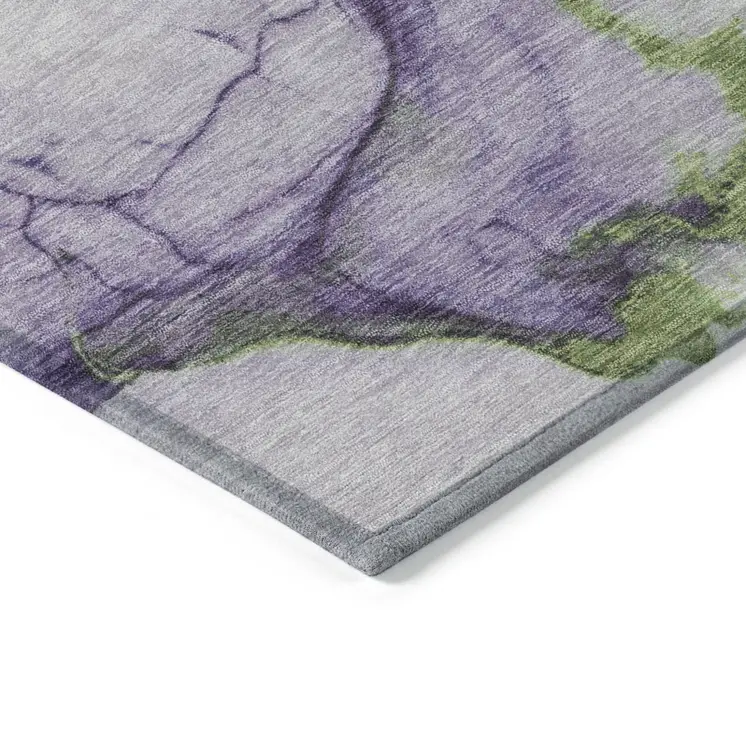 9' X 12' Purple And Fern Green Abstract Washable Indoor Outdoor Area Rug