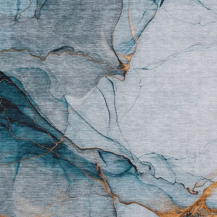 3' X 5' Sky Blue And Copper Abstract Washable Indoor Outdoor Area Rug