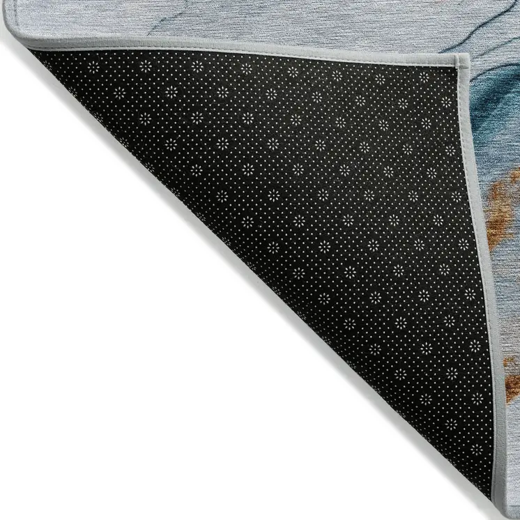 5' X 8' Sky Blue And Copper Abstract Washable Indoor Outdoor Area Rug