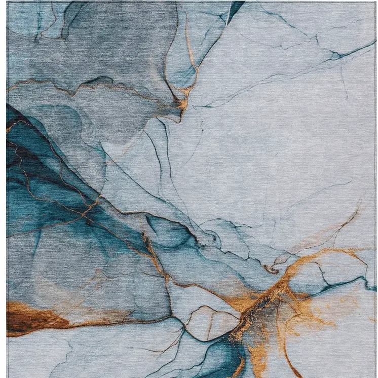 5' X 8' Sky Blue And Copper Abstract Washable Indoor Outdoor Area Rug