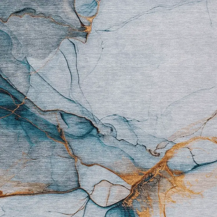 10' X 14' Sky Blue And Copper Abstract Washable Indoor Outdoor Area Rug