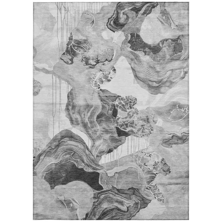 3' X 5' Gray And Silver Abstract Washable Indoor Outdoor Area Rug