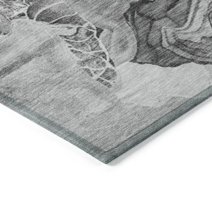 5' X 8' Gray And Silver Abstract Washable Indoor Outdoor Area Rug