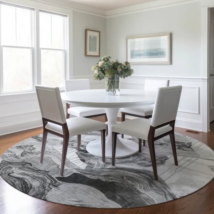 8' Gray And Silver Round Abstract Washable Indoor Outdoor Area Rug