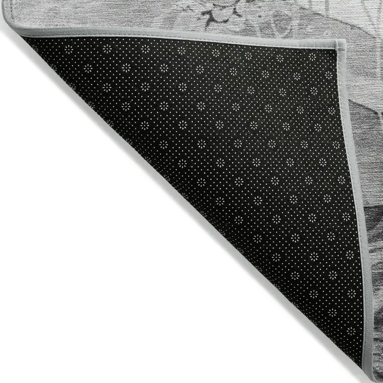 8' X 10' Gray And Silver Abstract Washable Indoor Outdoor Area Rug