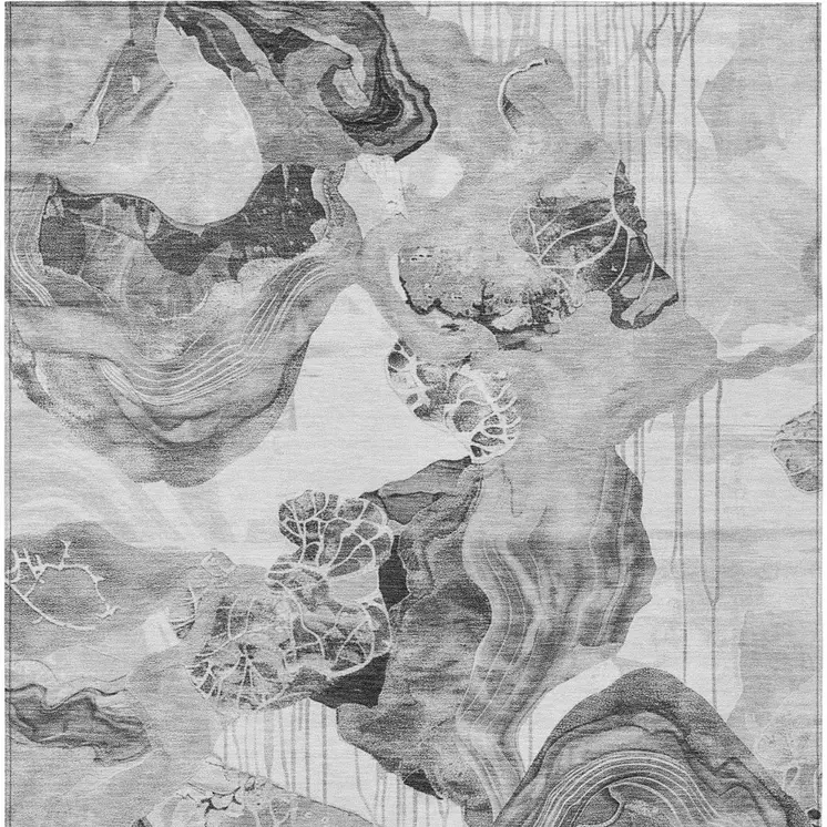 9' X 12' Gray And Silver Abstract Washable Indoor Outdoor Area Rug