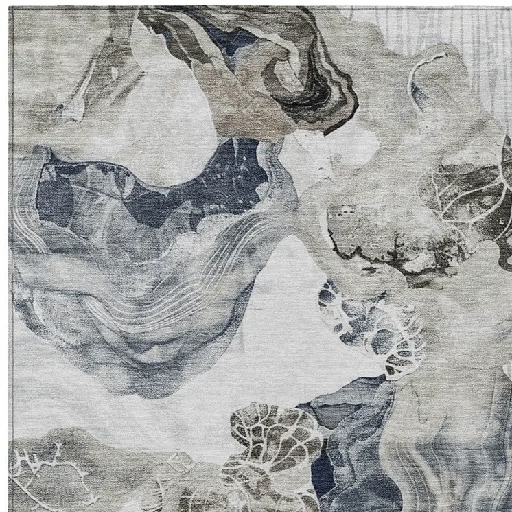 3' X 5' Ivory And Gray Abstract Washable Indoor Outdoor Area Rug