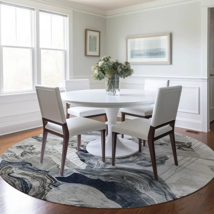 8' Ivory And Gray Round Abstract Washable Indoor Outdoor Area Rug