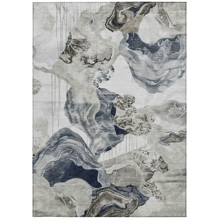 10' X 14' Ivory And Gray Abstract Washable Indoor Outdoor Area Rug