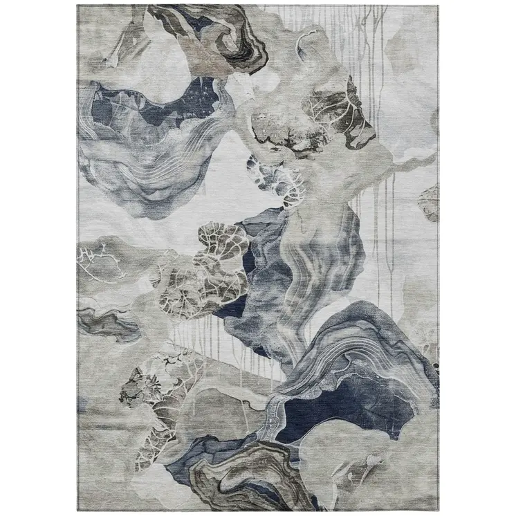 10' X 14' Ivory And Gray Abstract Washable Indoor Outdoor Area Rug