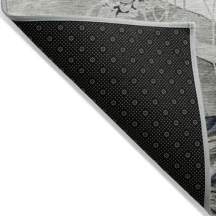 10' X 14' Ivory And Gray Abstract Washable Indoor Outdoor Area Rug