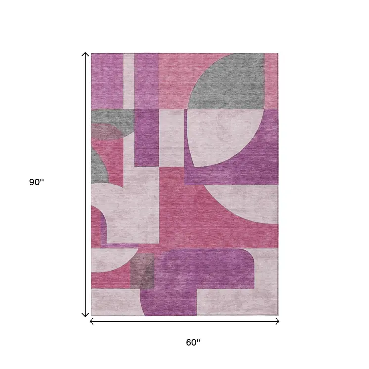 5' X 8' Blush And Mauve Geometric Washable Indoor Outdoor Area Rug