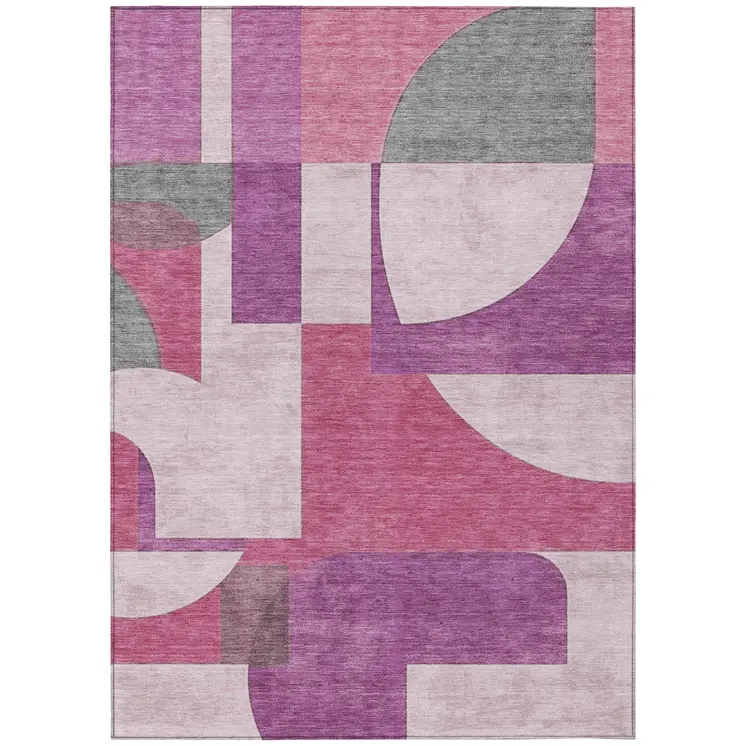5' X 8' Blush And Mauve Geometric Washable Indoor Outdoor Area Rug