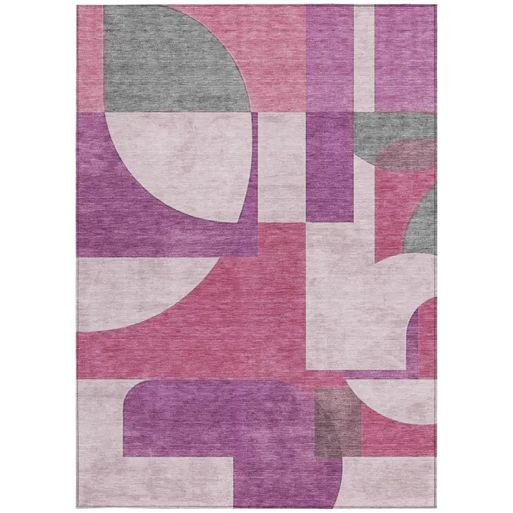 10' X 14' Blush And Mauve Geometric Washable Indoor Outdoor Area Rug