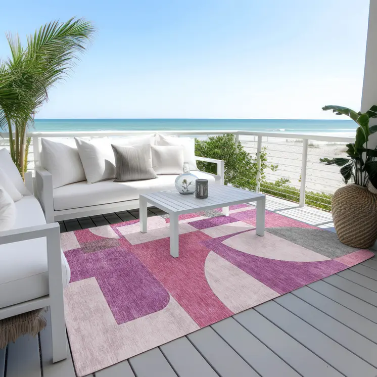 10' X 14' Blush And Mauve Geometric Washable Indoor Outdoor Area Rug