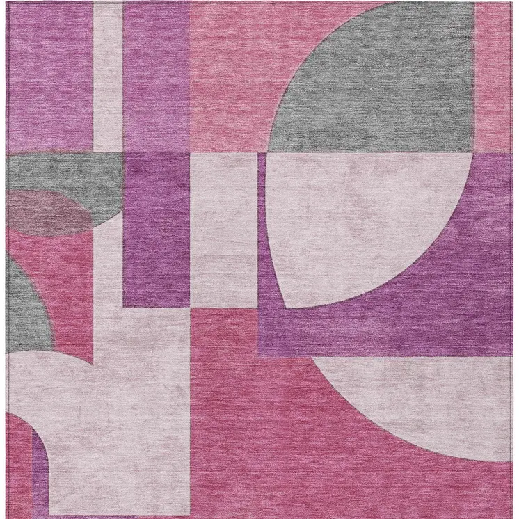 10' X 14' Blush And Mauve Geometric Washable Indoor Outdoor Area Rug
