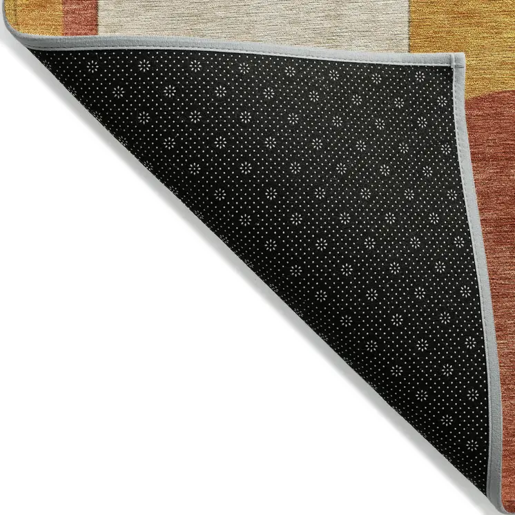 3' X 5' Coral Gold And Ivory Geometric Washable Indoor Outdoor Area Rug