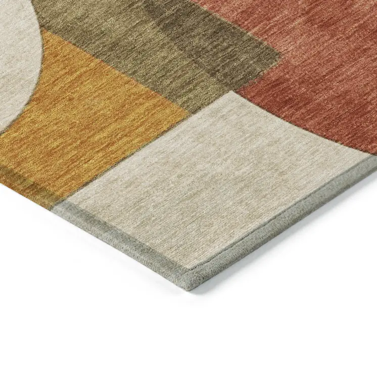 3' X 5' Coral Gold And Ivory Geometric Washable Indoor Outdoor Area Rug