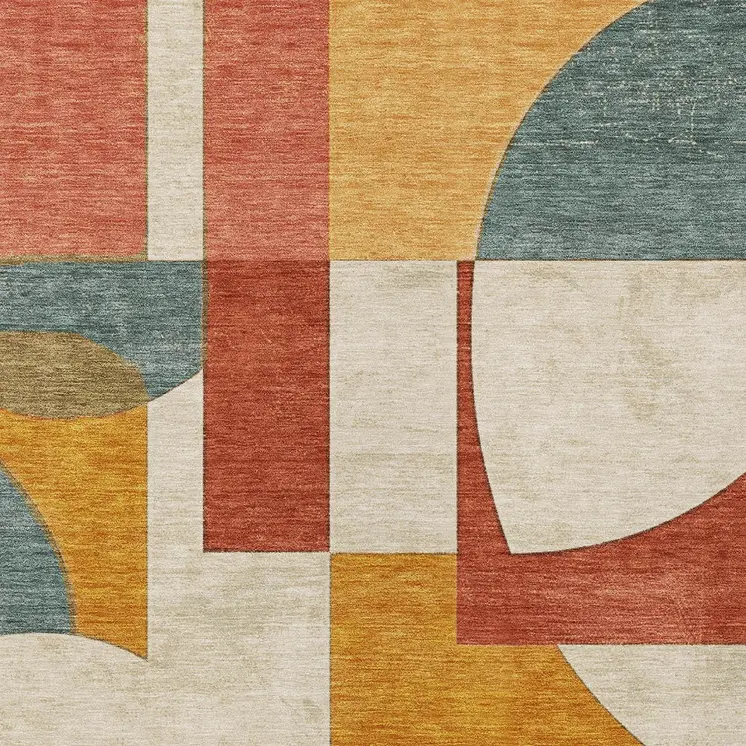 5' X 8' Coral Gold And Ivory Geometric Washable Indoor Outdoor Area Rug