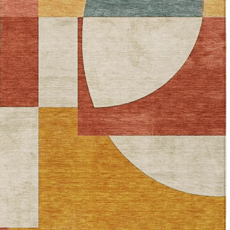 10' X 14' Coral Gold And Ivory Geometric Washable Indoor Outdoor Area Rug