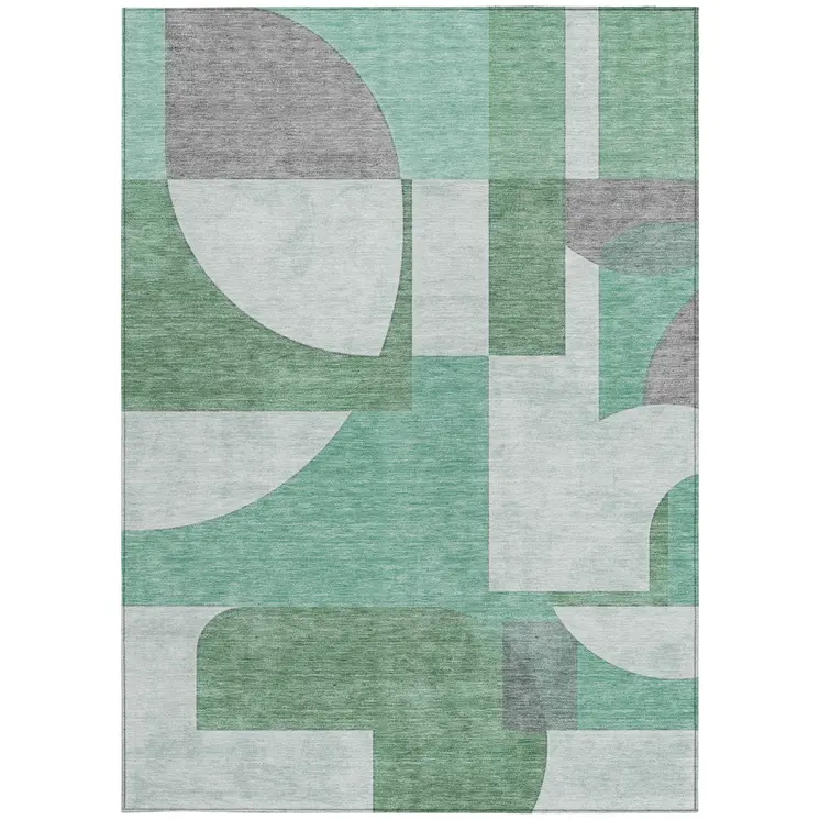 3' X 5' Green Sage And Gray Geometric Washable Indoor Outdoor Area Rug