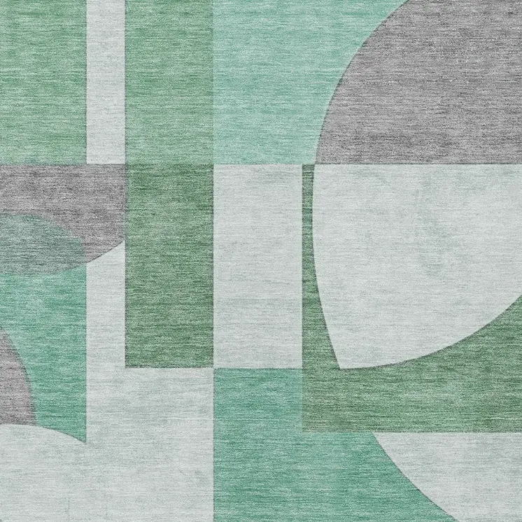 5' X 8' Green Sage And Gray Geometric Washable Indoor Outdoor Area Rug