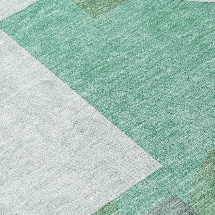 8' Green Sage And Gray Round Geometric Washable Indoor Outdoor Area Rug