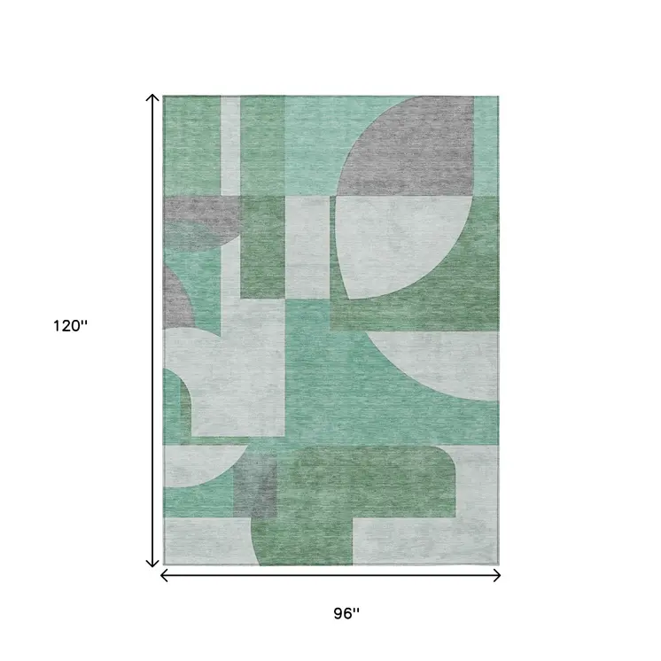 8' X 10' Green Sage And Gray Geometric Washable Indoor Outdoor Area Rug