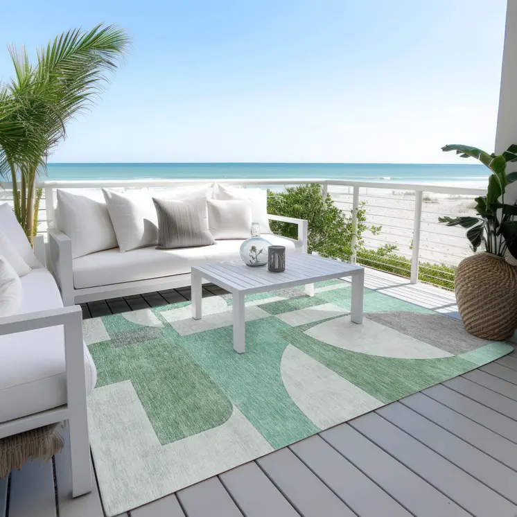 8' X 10' Green Sage And Gray Geometric Washable Indoor Outdoor Area Rug