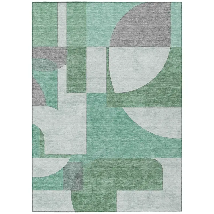 8' X 10' Green Sage And Gray Geometric Washable Indoor Outdoor Area Rug