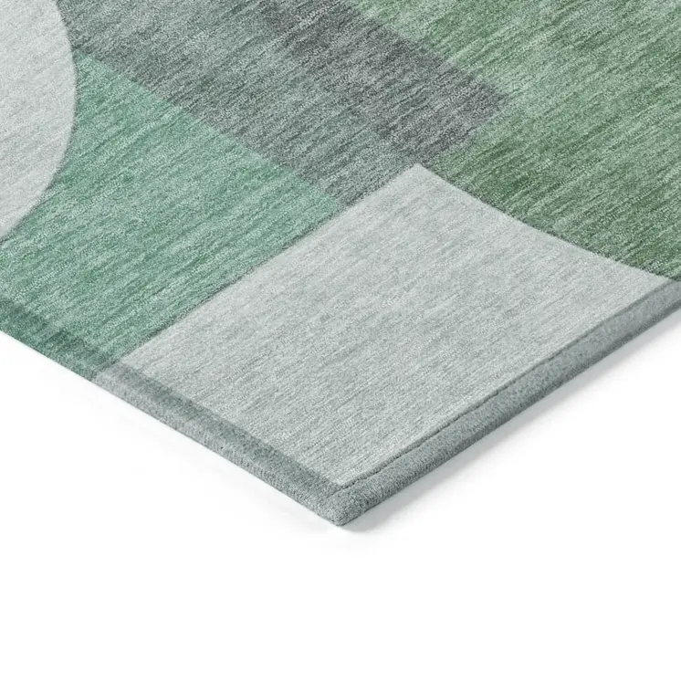 8' X 10' Green Sage And Gray Geometric Washable Indoor Outdoor Area Rug