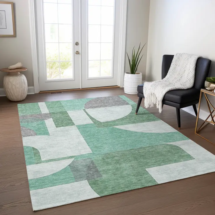 8' X 10' Green Sage And Gray Geometric Washable Indoor Outdoor Area Rug