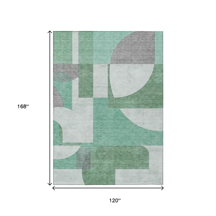10' X 14' Green Sage And Gray Geometric Washable Indoor Outdoor Area Rug