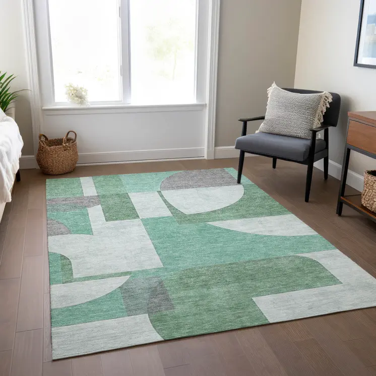 10' X 14' Green Sage And Gray Geometric Washable Indoor Outdoor Area Rug
