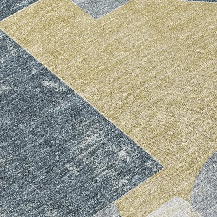 8' Gray And Gold Round Geometric Washable Indoor Outdoor Area Rug