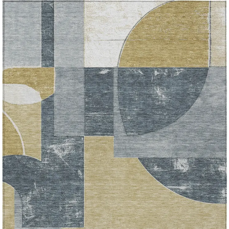 8' X 10' Gray And Gold Geometric Washable Indoor Outdoor Area Rug