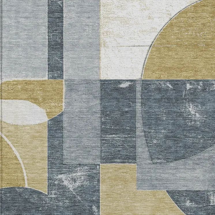 8' X 10' Gray And Gold Geometric Washable Indoor Outdoor Area Rug