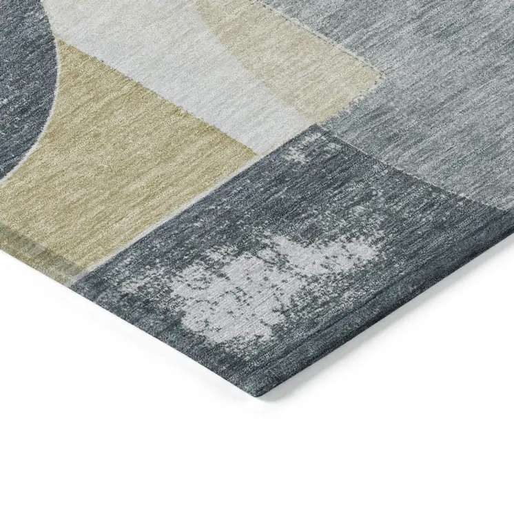 9' X 12' Gray And Gold Geometric Washable Indoor Outdoor Area Rug
