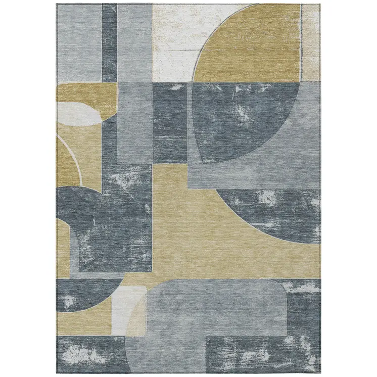 10' X 14' Gray And Gold Geometric Washable Indoor Outdoor Area Rug