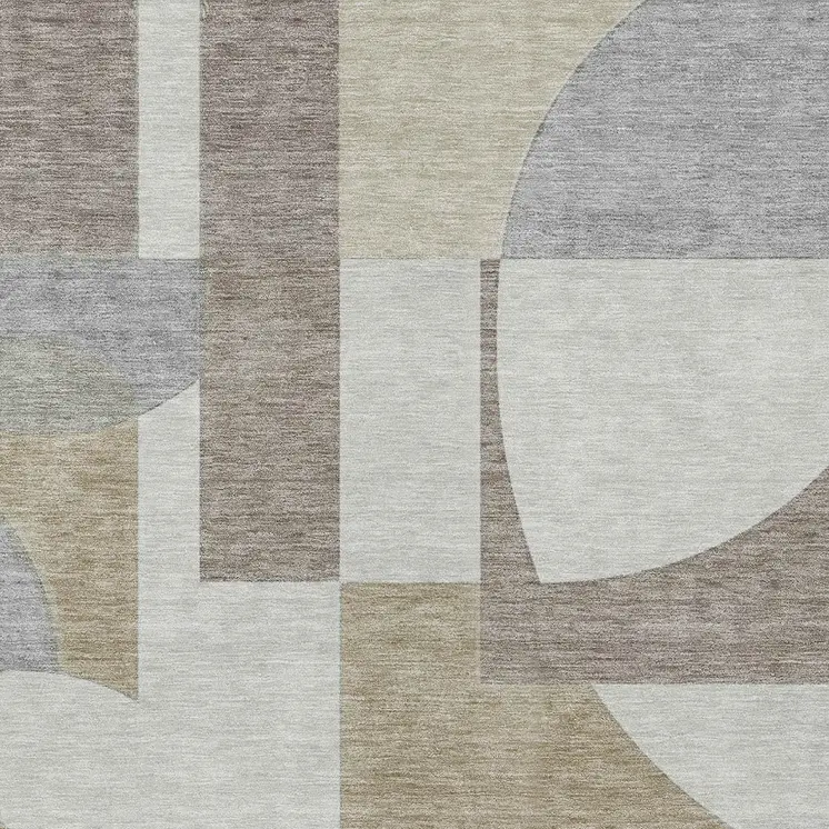3' X 5' Khaki And Silver Geometric Washable Indoor Outdoor Area Rug