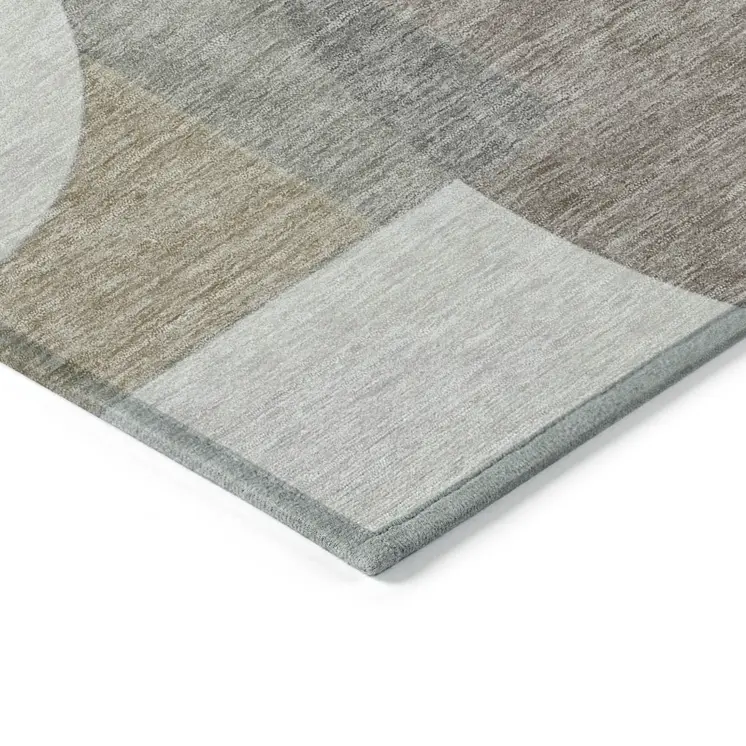 8' X 10' Khaki And Silver Geometric Washable Indoor Outdoor Area Rug