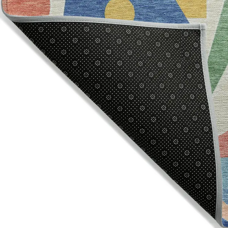 3' X 5' Blue Yellow Coral And Green Geometric Washable Indoor Outdoor Area Rug