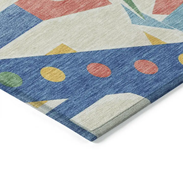 3' X 5' Blue Yellow Coral And Green Geometric Washable Indoor Outdoor Area Rug
