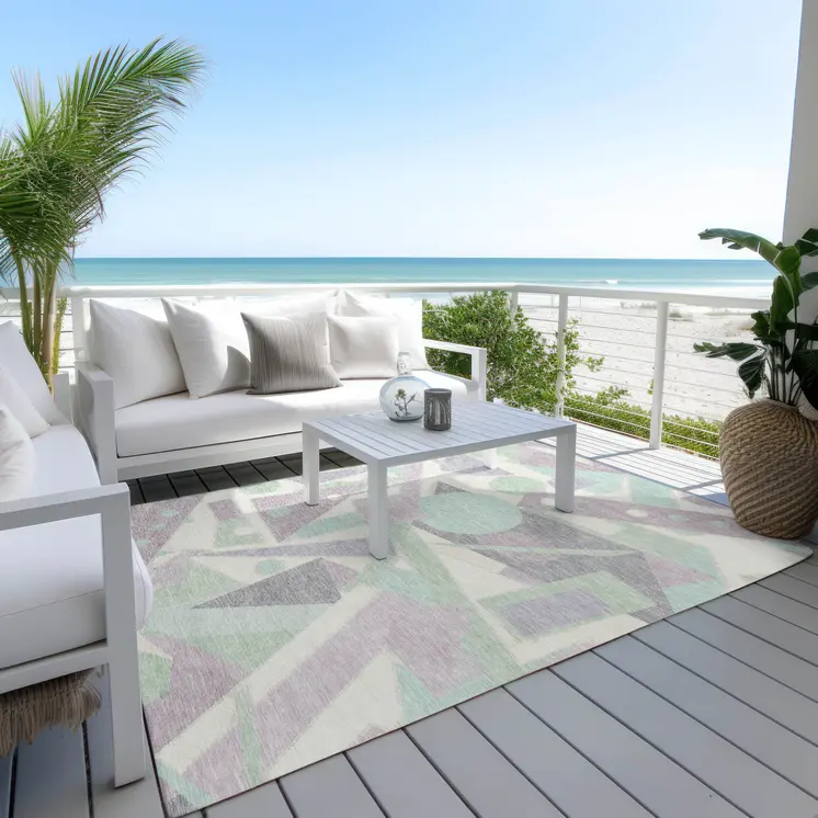 3' X 5' Lilac Lavender Mint Green And Ivory Geometric Washable Indoor Outdoor Area Rug