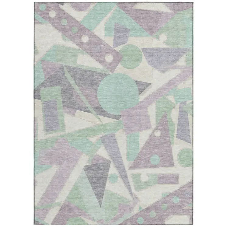 5' X 8' Lilac Lavender Mint Green And Ivory Geometric Washable Indoor Outdoor Area Rug