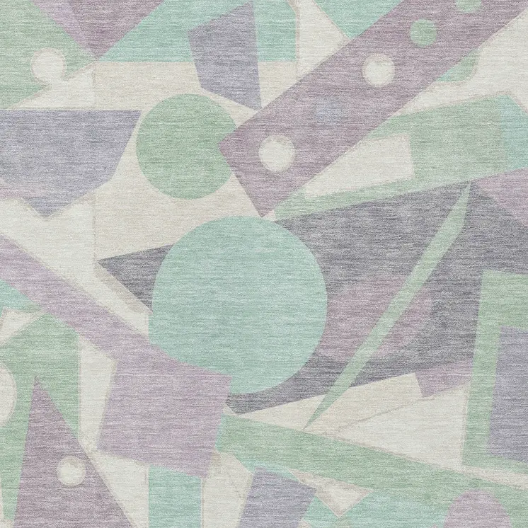 5' X 8' Lilac Lavender Mint Green And Ivory Geometric Washable Indoor Outdoor Area Rug