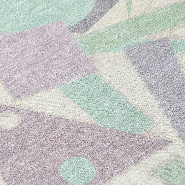 8' Lilac Lavender Mint Green And Ivory Round Geometric Washable Indoor Outdoor Area Rug