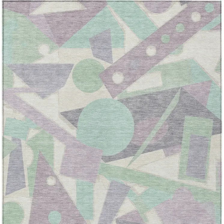 10' X 14' Lilac Lavender Mint Green And Ivory Geometric Washable Indoor Outdoor Area Rug
