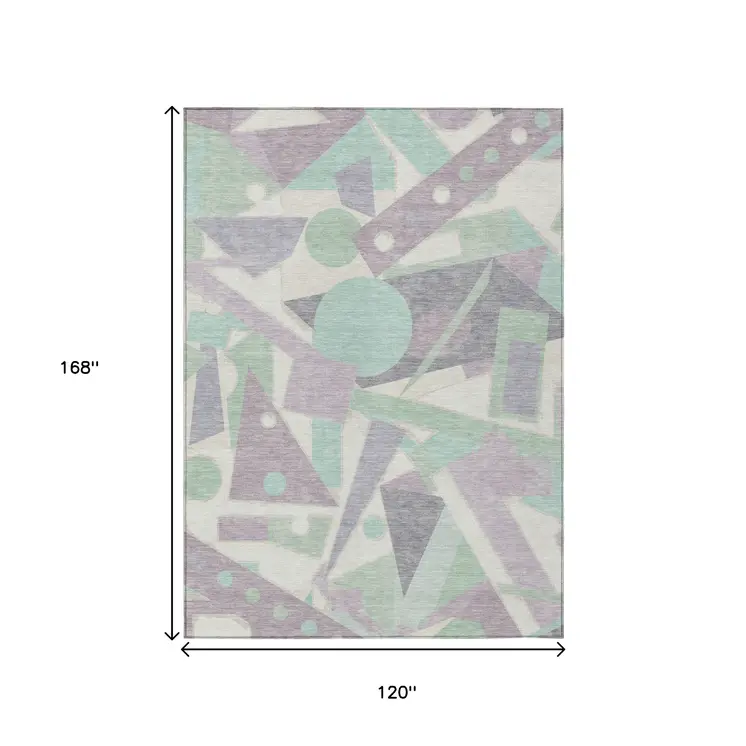 10' X 14' Lilac Lavender Mint Green And Ivory Geometric Washable Indoor Outdoor Area Rug