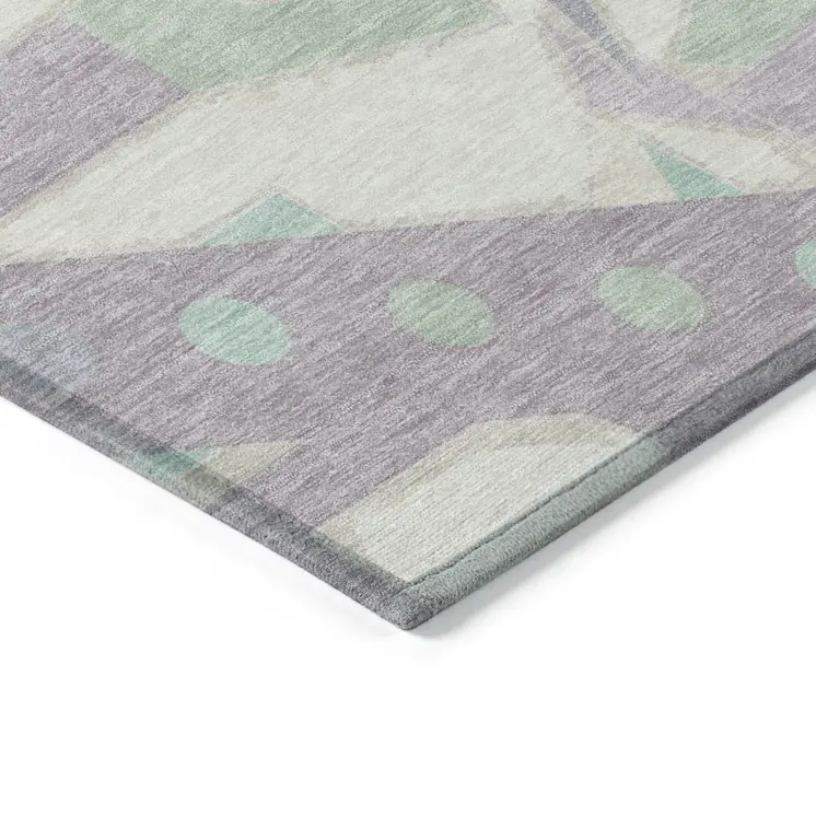 10' X 14' Lilac Lavender Mint Green And Ivory Geometric Washable Indoor Outdoor Area Rug